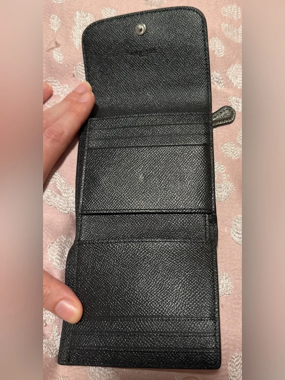 Coach Metallic Pewter Leather Textured Tri Fold Wallet